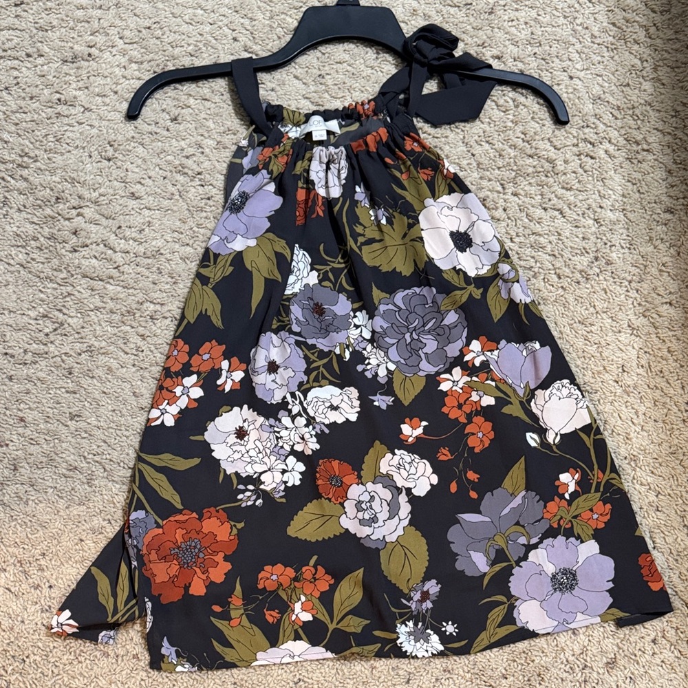 LOFT Floral Print Tank Top - Black, Purple, Orange